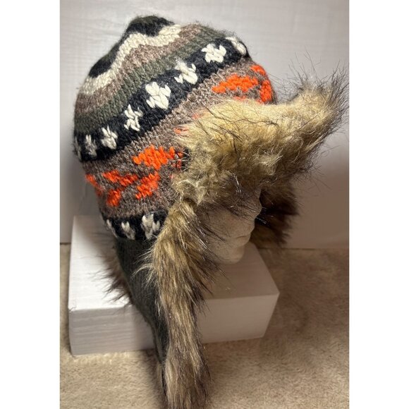 American Eagle Winter Hat Trapper Toque Faux Fur Knit Multicolor One Size Winter - Picture 2 of 11
